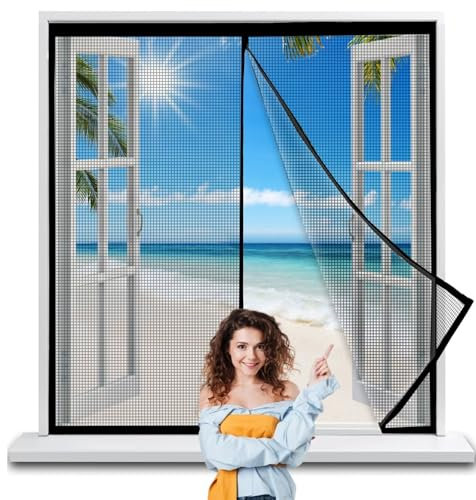 Fliegennetz Fenster 70x155cm Schwarz Insektenschutzvorhang Klebemontage Ohne Bohrenfür Fenster, Tür, Terrassentür