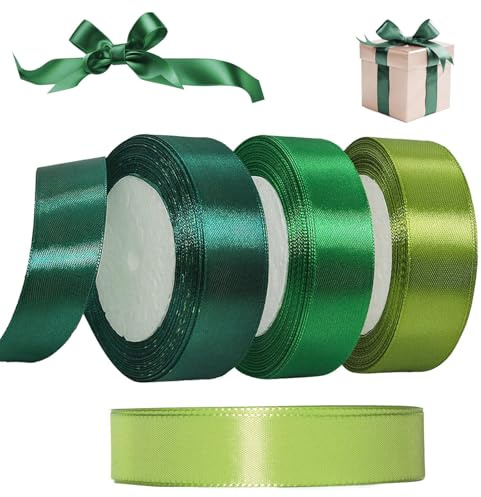 Satinband Bänder,Geschenkband Grün Weiss,Satinband Grün,Geschenkband Grün Breit, Vielseitiges Schleifenband-Set - 4 Grüntöne für DIY und Geschenkdekoration, ideal für alle Anlässe, 88m insgesamt