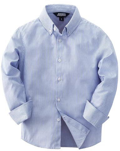 JOGAL Chemise Oxford à manches longues pour garçons - Coupe régulière - Chemise de loisirs - Chemise rayée pour enfants de 6 à 14 ans, bleu roi, 9-10 ans