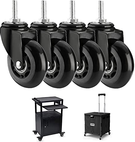 75 mm leise Lenkrolle mit Bremse (Last 200 kg/4 Stück) Schwerlastwagen Ersatz-Möbelrolle M8 M10 Bolzen Leichtgängiger und leiser Betrieb, Set mit 4 Drehgelenken