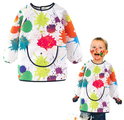Glamifyr Malerkittel Schule 1. klasse Malerkittel Kind, Malkittel Schule 1. Klasse 6-11 Jahre Malschürze Kinder Malkittel Kinder Wasserdicht, Malen Schule Big Taschen Malkittel für Kunst/Schule/Kochen