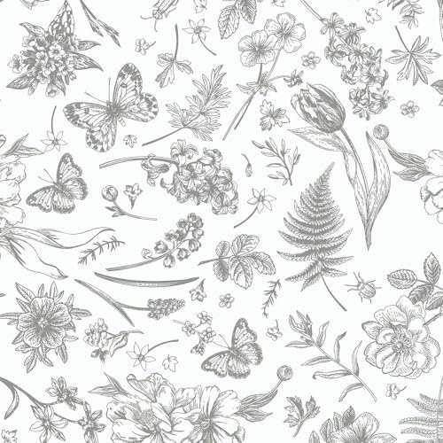 LiKiLiKi Carta da parati autoadesiva vintage con motivo floreale grigio e beige, 44 x 300 cm, retro adesivo, rotolo di plastica rimovibile, impermeabile, per soggiorno, camera da letto, corridoio