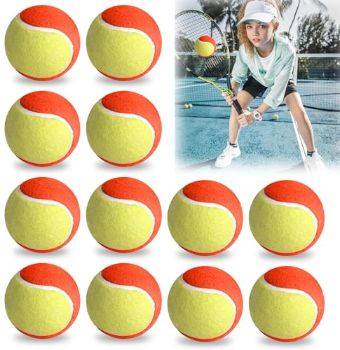 Erzekrim Tennisbälle Tennisball Anfänger Stage 3 Balls Sports Training Tennis Tennisbäll Kinder 12 Stück,mit Tragetasche,für Tennis Unterricht,Ballmaschinen und Hundespaziergänge (Orange Gelb)