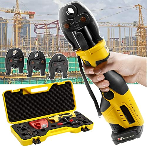 Hydraulic Pipe Crimping Tool Set - Stainless Steel Kit with LED Light, 3 Jaws, 2 Batteries - Portable Mini Ideal for Quick Plumbing Repairs