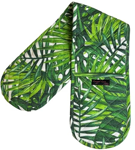 Double Oven Gloves - 84 cm x 18 cm x 1 cm, 1-Piece Oven Mitts for Cooking & Baking - Cotton, Machine Washable at 30° - Kitchen Essentials by Ragged Rose - (Lime Botanicals)