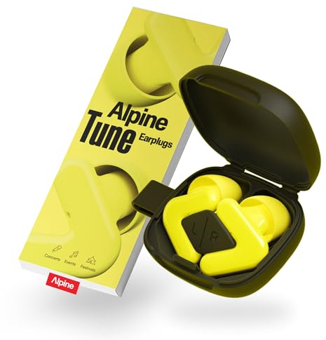 Alpine Tune Earplugs, Concert Ear Plugs with Noise Reduction, High-Fidelity Music Quality, 19dB Hearing Protection with Crystal Clear Sound, 4 Sizes Included, For Gigs, Raves, Festivals & Club, Yellow