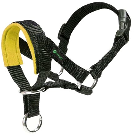 ILEPARK Collare per Testa di Cane con Tessuto Imbottito, Cavezza da Testa per Cane, Regolabile, Strumento di addestramento (L, Giallo)