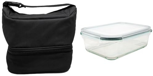 Nerthus FIH 1502 lunch bag isotherme type sac noir avec récipient hermétique verre 1L double compartiment idéal travail bureau