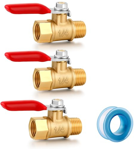 YELUN 1/4 Inch Valve Npt Air Compressor Brass Heavy Duty Valve Male and Female Shut off Switch 1/4 NPT Thread Pipe Fitting (Male x Female 3PCS)