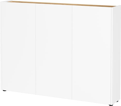Germania Schuhschrank 1347-513 GW-Libbiano, in Weiß/Navarra-Eiche-Nb., mit grifflosem Design, 138 x 105 x 25 cm (BxHxT)