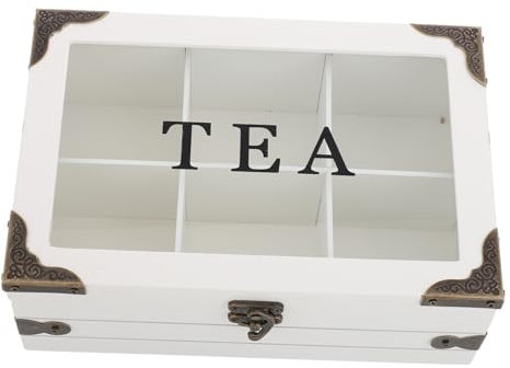 Garneck Vintage Wooden Tea Bag Box Compartments Teabag Holder Storage Organizer for Kitchen Tea Accessories Display Cabinet