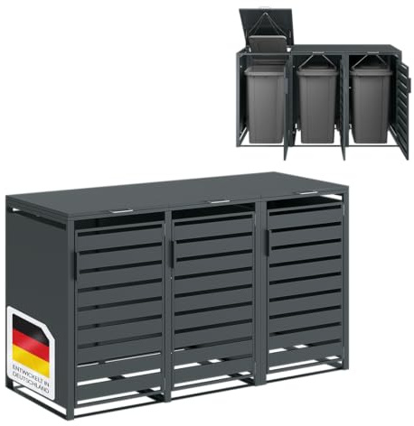 STEELSØN Kestra Mülltonnenbox 3er bis 240L, Anthrazit, Stahl, UV-beständig | Mülltonnenverkleidung mit Sichtstreifen, hochwertiger Müllcontainer für 3 Tonnen, Müllbox, Gerätebox, wetterfest, Outdoor