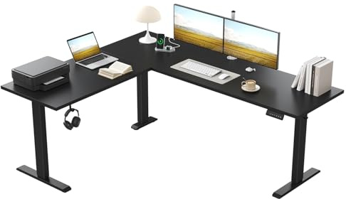 Klicelor Eckschreibtisch höhenverstellbar elektrisch 150 x 125 cm | L-förmiger Schreibtisch mit 3 Speicherplätzen, 80 kg Belastbarkeit, Computertisch für Homeoffice, Schwarz
