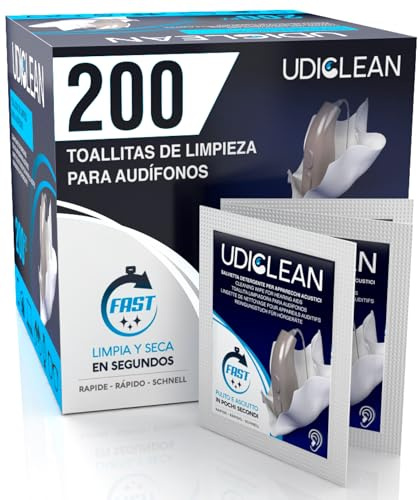 200 Lingettes Nettoyantes Appareils Auditifs Udiclean Humidifié, Jetables | Format de Poche, Formule à Séchage Rapide Élimine la Graisse la Sueur et Les Résidus