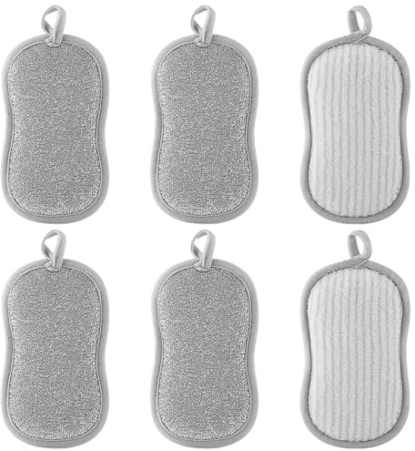 Esponjas Cocina Estropajos de Limpieza, de Microfibra Que no Raya, de Doble Cara, para Fregar los Alimentos sucios o quemados Rebeldes en ollas, Platos(6 piezas)