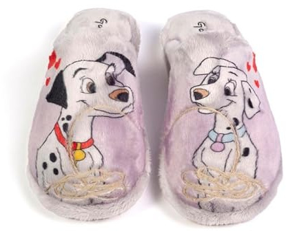 Garzón.Zapatillas Casa Mujer Invierno.Pantuflas de Peluche con Diseño de Dálmata, Interior Suave, Color Blanco y Lila (Gris, M, Sistema tallas calzado EU, Adulto, Mujer, Números, mediano, 39)