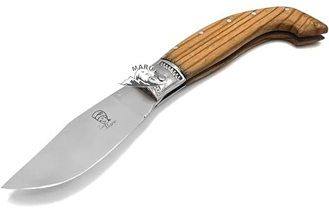M. Zille Coltello Artigianale Tipo Arburesa Acciaio Inossidabile Manico Legno, Pieghevole, da Collezione Tascabile Caccia