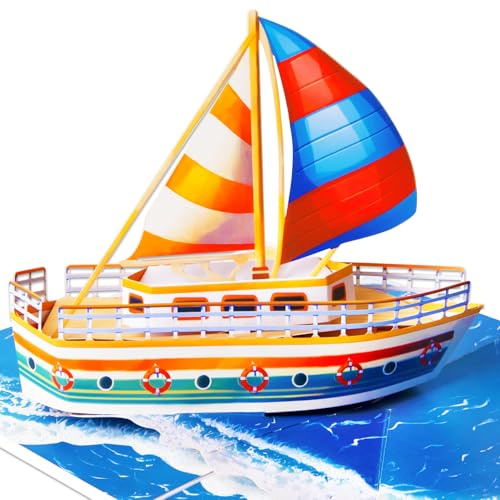 GREETING ART Schiff Geburtstagskarte, Segelboot 3D Pop Up Karte, Pop Up Karte Schiff| Geldgeschenke, Gutschein Segeln, 3D Segelschiff, Boot, Segelreise Geschenkidee Glückwunschkarte