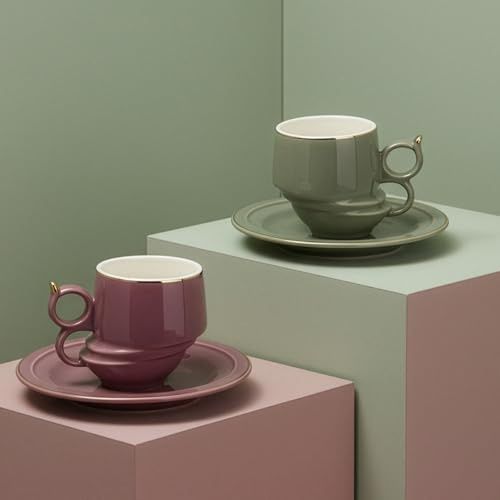 KASANOVA Lot de 2 tasses à café gométrique gris et lilas Quirky