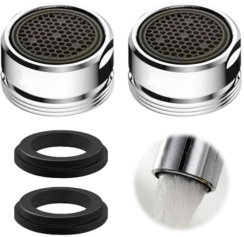 2 Pack Brass Tap Aerator, 24MM Faucet Filter Replacement Nozzle | Quick fit tap spout with gasket, for UK kitchen and bathroom mixer taps, water saving filter insert accessories