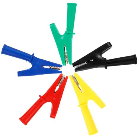 FUTUREORYY Morsetti a Coccodrillo Isolati 5 Pezzi Clip a Molla Colorate Morsetti di Elettrici in Rame per Test Multimetro e Collegamenti Auto Adatti per Applicazioni Domestiche e