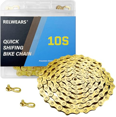 Gold Bike Chain 10 Speed Bicycle Chain, 1/2 x 11/128 Inch 116 Links | Alloy Steel Triple Strand for Mountain Road Commuter Bike