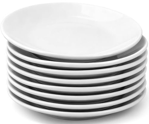 Jeffbaubl 8 Teilig Kleine Dessertteller, 15 Cm, Weiß | Keramik Kuchenteller, Porzellan Frühstücksteller Servierteller for Kuchen Snack Salat, Spülmaschinengeeignet