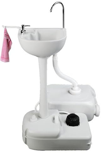 DPLWJPP Mobiles Camping Waschbecken Tragbare Handwaschstation Auf Rollen Autarkes Waschbecken Camping mit Fußpumpe Tragbares Handwaschbecken mit Edelstahlhahn