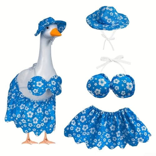 Sommer-Hawaii-Gans-Outfit für Veranda, Hof und Gartendekoration, mit Hut-Bikinirock und Sonnenbrille, entworfen für Wiesengänse (rot)
