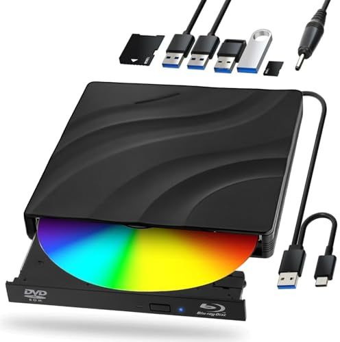 Lefunpets Unità Blu-ray esterna Lettore DVD/BD Blu Ray con USB 3.0 Tipo-C Portatile Blu Ray Drive Portatile 3D CD DVD Bluray ottico per Laptop PC Desktop Windows 10 Mac OS