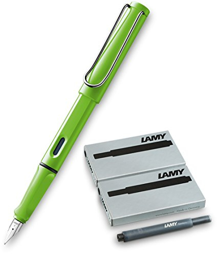 Lamy, Safari, Füllfederhalter, feine Feder, weiß, Grün + 10 Patronen Schwarz, Füllfederhalter Safari