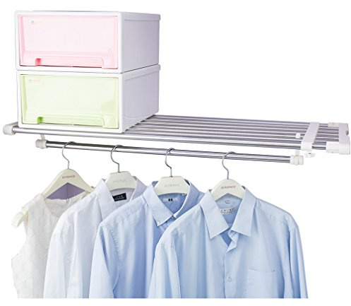 Hershii Closet Tension Shelf Expandable Telescopic Rod Heavy Duty Clothes Hanging Rail Adjustable DIY Storage Organizer Shoe Rack for Garage Bathroom Kitchen Bedroom
