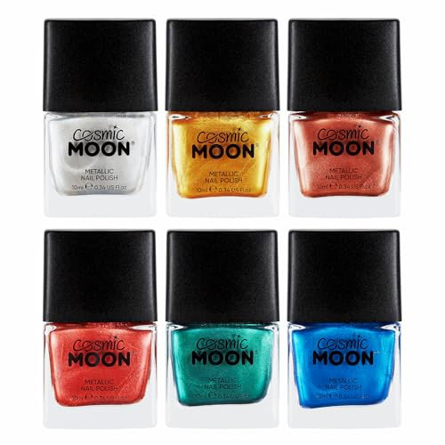 Cosmic Moon - Metallic-Nagellack - 10ml - Für faszinierende Metallic-Nägel - Set mit 6 Farben - Enthält: Silber, Gold, Roségold, Rot, Grün, Blau