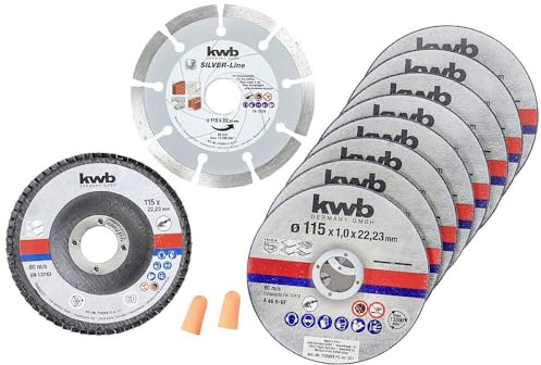 KWB Trennscheiben + Diamant-und Schleifscheibe, Ø Dünn Winkelschleifer 115 mm Trenn-Scheibe f. Edel-Stahl INOX in Aufbewahrungs-Dose inkl. Ohrstöpsel ABM. 115 x 1 x 22,23, Ø