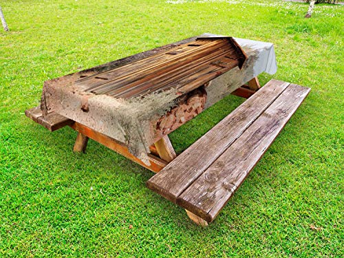 ABAKUHAUS Toilettenhäuschen Outdoor-Tischdecke, Olivenbäume, dekorative waschbare Picknick-Tischdecke, 145 x 210 cm, Dark Green Caramel
