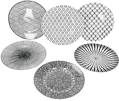 MamboCat Seoul Set de 6 assiettes à gâteaux Noir/Blanc Set d'assiettes design moderne 6 personnes Assiette en faïence avec motif Assiette à dessert Ø 20,5 cm Petites assiettes plates