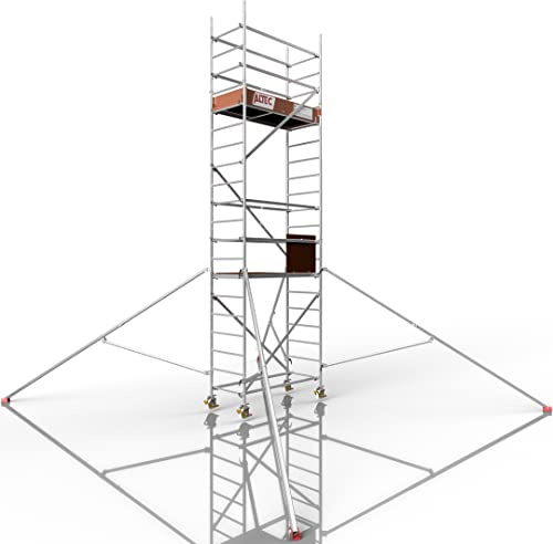 ALTEC Rollfix 2.0 Rollgerüst fahrbar, 6m Arbeitshöhe, Dreieckausleger | Fahrbares Gerüst aus Aluminium, Baugerüst zertifiziert, 200 kg/m² Traglast, DIN EN 1004-1, ISO 9001:2015