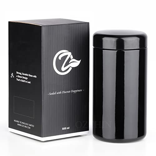 OZCHIN Glasbehälter Luftdichter Deckel Vorratsglas für Küche, UV-Schutzbehälter für Kaffee, Tee, Gewürzbehälter Schraubverschluss Geruchsdicht (Schwarz, 500 ml)