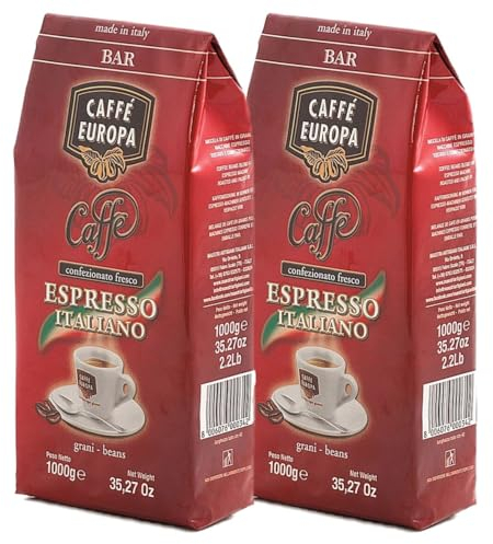 Caffe Europa in Grani - Caffè in Grani a Tostatura Artigianale, Caffe Cremoso dal Gusto Deciso, Miscela Bar 40% Arabica - 60% Robusta, 1Kg, 2 Confezioni