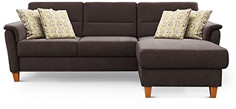 CAVADORE Schlafsofa Palera / Federkern-Ecksofa mit Schlaffunktion und Bettkasten / 244 x 89 x 163 / Chenille-Bezug, Braun