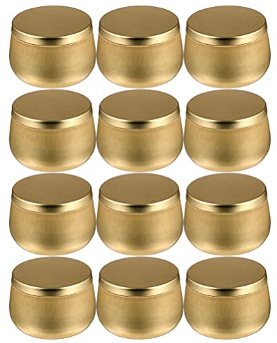 Artibetter 12 Unidades de Lata de 8Oz para Velas con Tapas Recipientes Redondos para Velas Tarros Metálicos para Manualidades Almacenamiento de Regalos Y Más (Dorados)