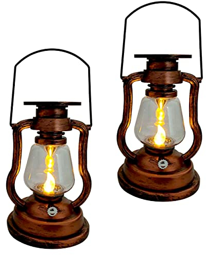 Lot de 2 Lanternes Solaires à LED Vintage avec Bougie - Lampe de Jardin en Verre Antique