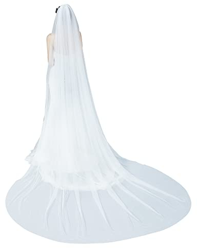 BEAUTELICATE Brautschleier Hochzeit Schleier für die Braut Einlagiger Weicher Tüll Schleier mit Metallkamm Braut liefert Ivory 300cm(118) W * 300cm(118) L Cut Edge