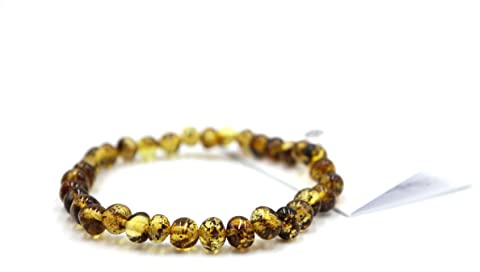amber-us Baltisches Bernsteinarmband auf Elastischem Band | Mehrfachlänge | Mehrere Farben | Hergestellt aus natürlichen authentischen runden Bernsteinperlen | Bernstein Armband (Green, 14)