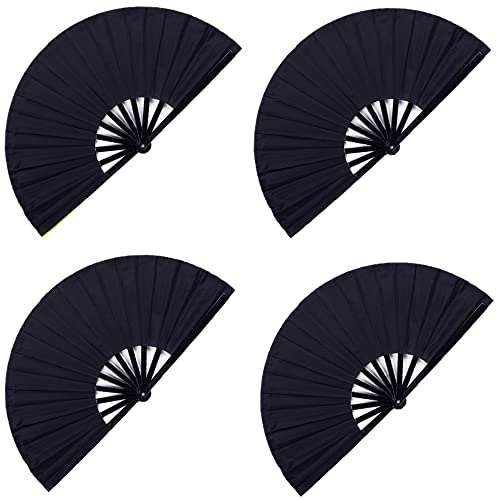 Gionforsy 4pcs Clap Fan Fabric Large Folding Fan Chinese Tai Chi Fan Set Decorative Folding Hand Fan for Festival Dance Party (Black)
