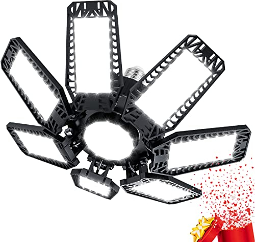 YIQIBRO Plafoniera LED Garage 200W 1 Pezzi, 20000LM 6500K Lampada da Garage Deformabile con 7+1 Pannelli Regolabili, E27/E26 Officina Plafoniera LED per Magazzino Ufficio Cantina Cucina Negozio