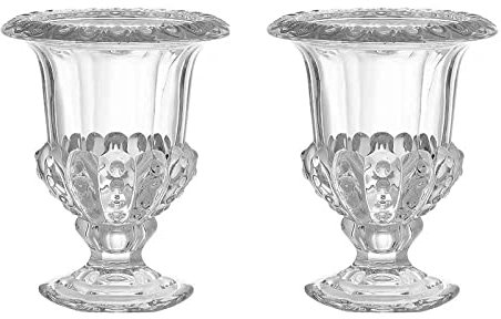 LUZLED 2Pcs Glass Vase, Crystal Clear Glass Vase, Goblet-Shaped Glass Vase, Embossed Big Base Vase, Wide Mouth Flower Vase Hydroponics Planter Decorative Vase for Wedding