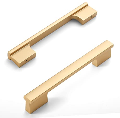 Amerdeco 10 Stück Möbelgriffe Gold, 128mm Lochabstand, Aluminiumlegierung Schubladengriffe & Schrankgriffe für Küchenschränke & Kleiderschränke UK0048