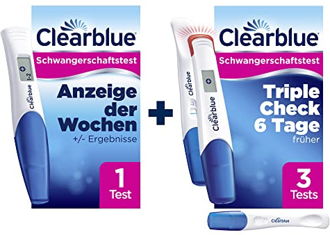 Clearblue Schwangerschaftstest Kombipack (1x digital mit Wochenbestimmung 25 mIU/ml, 1x digital 10mIU/ml, 2x visuell) Frühschwangerschaftstest / Schwangerschaftsfrühtests, Ergebnisse 6 Tage früher