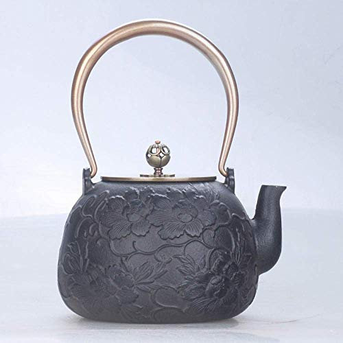 HHUARI Théière en Fonte Pivoine émail théière en Fonte théière à la Main Faire bouillir Le thé Ancien Service à thé Double Bouilloire en cuivre The New
